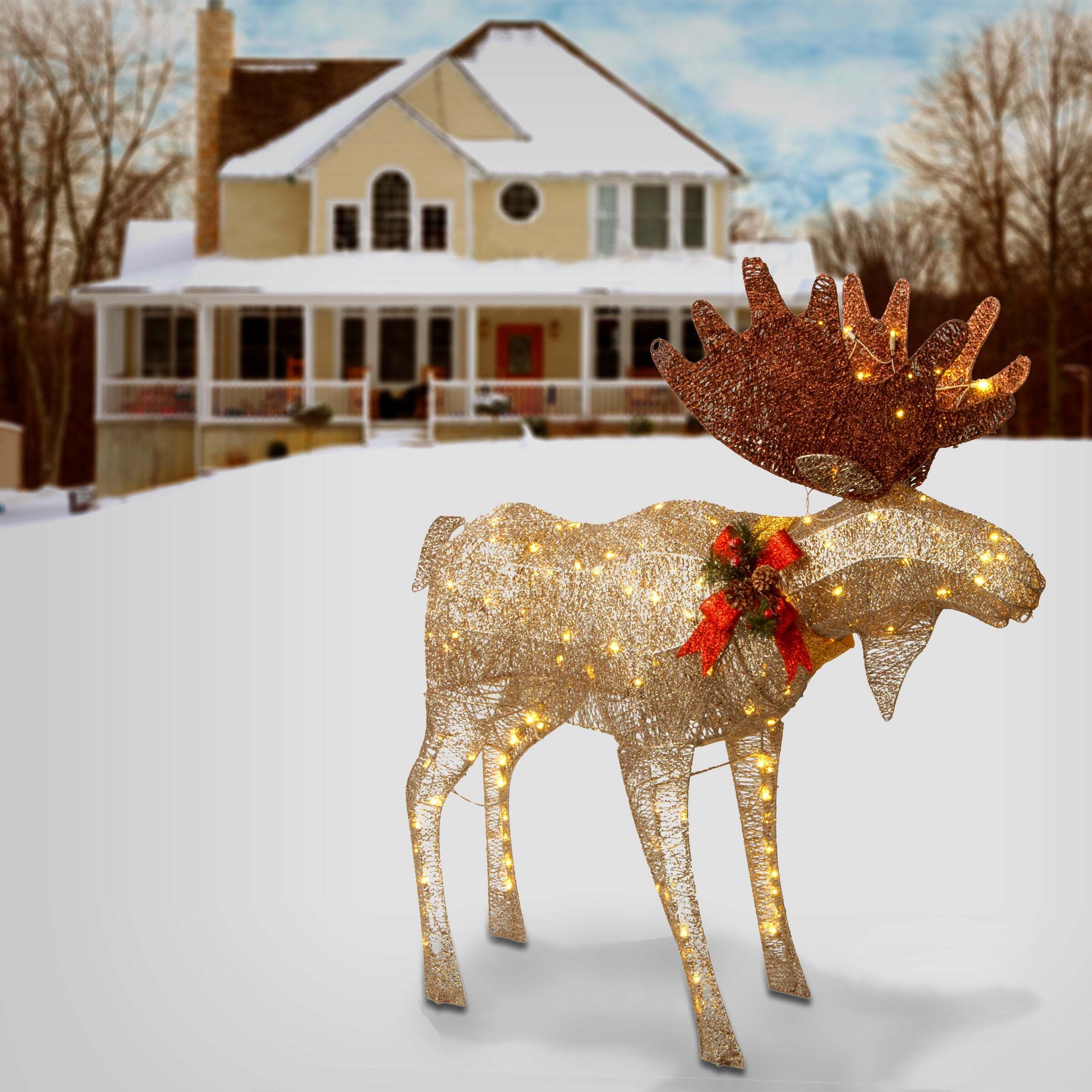 48 in. Moose Decoration with White LED Lights