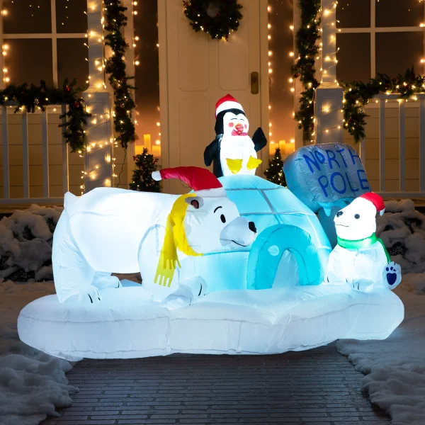 6ft Inflatable LED North Pole with Polar Bears