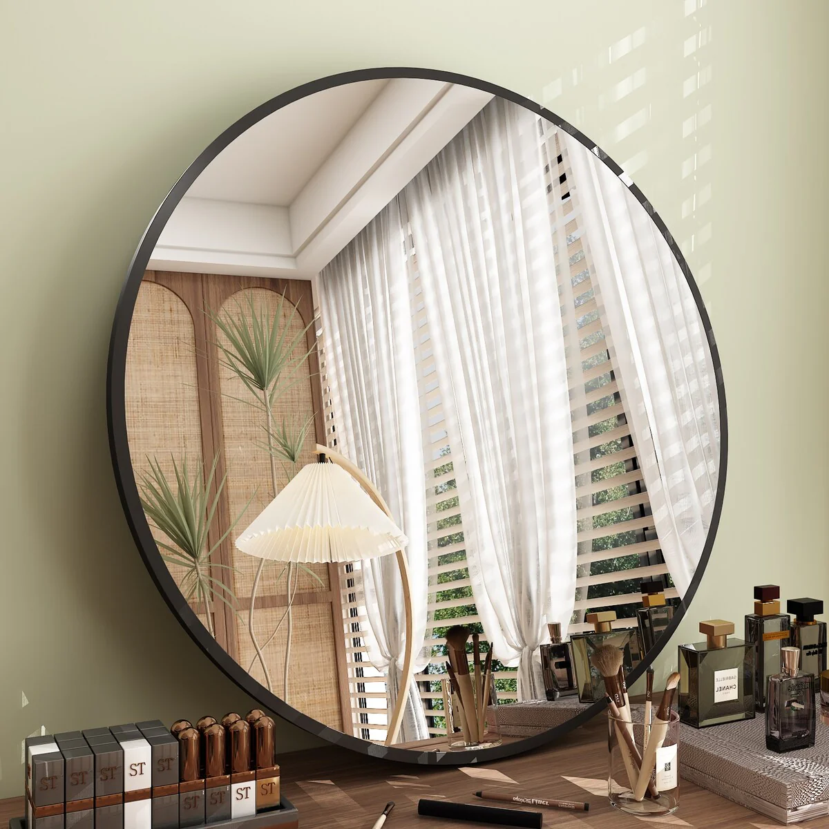 Full Size Round Bathroom Vanity Mirror Cleats Mounted Wall Covering