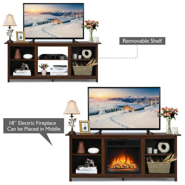 58 in. Fireplace TV Stand with 18 Electric Fireplace Up to 65 in. Coffee (2-Tier)