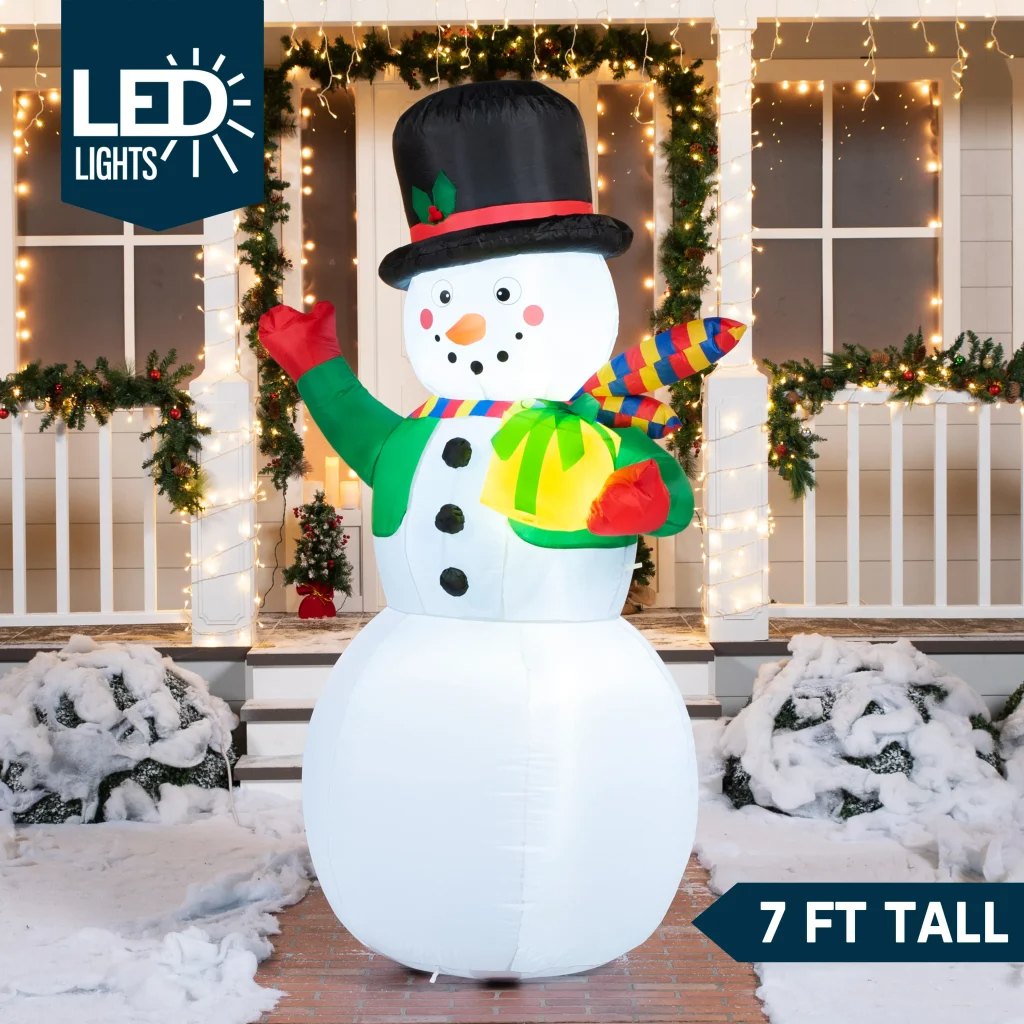 7ft LED Blow Up Snowman With Present Gift