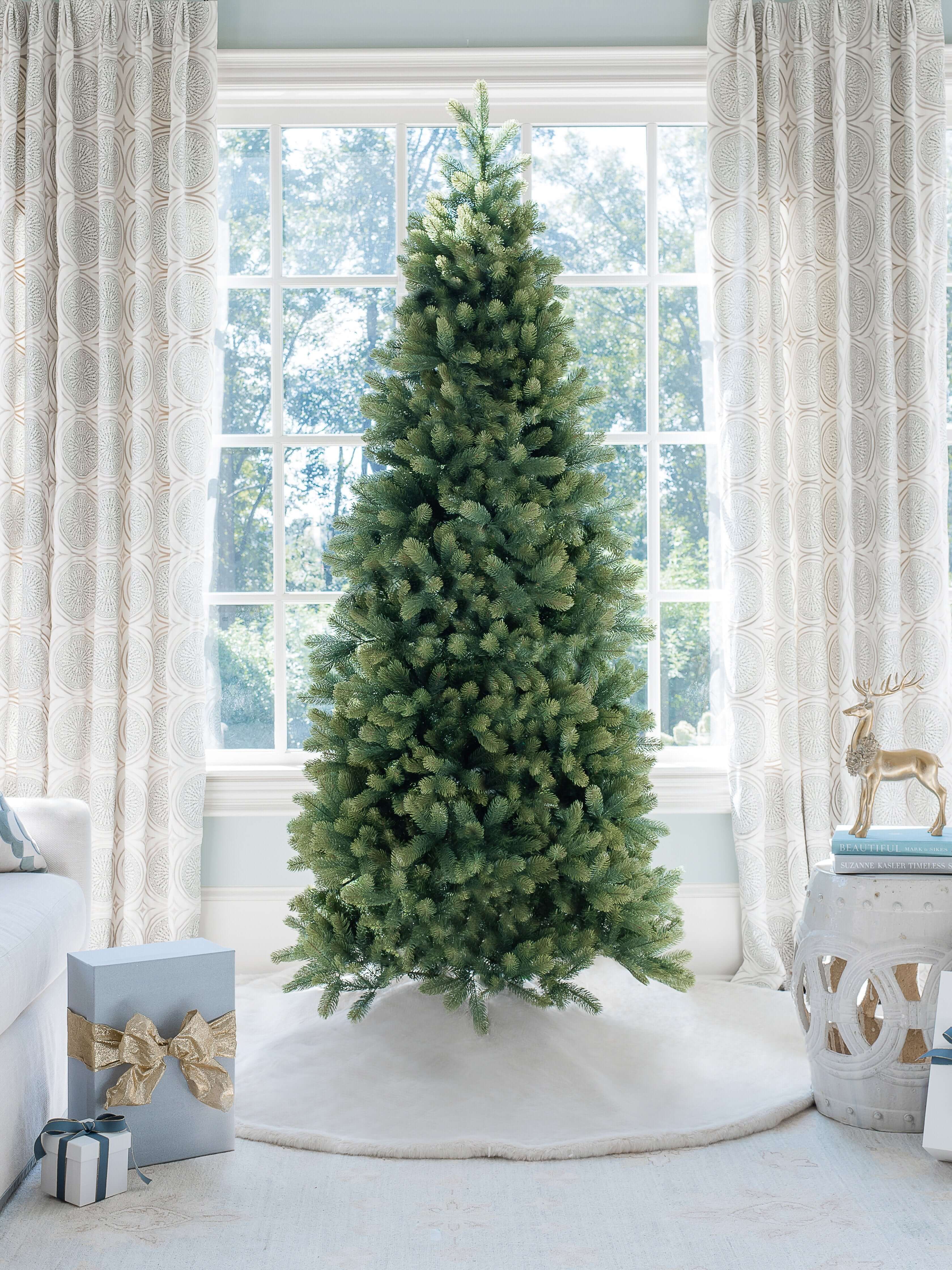 6.5' Royal Fir Slim Quick-Shape Artificial Christmas Tree with 500 Warm White & Multi-Color LED Lights