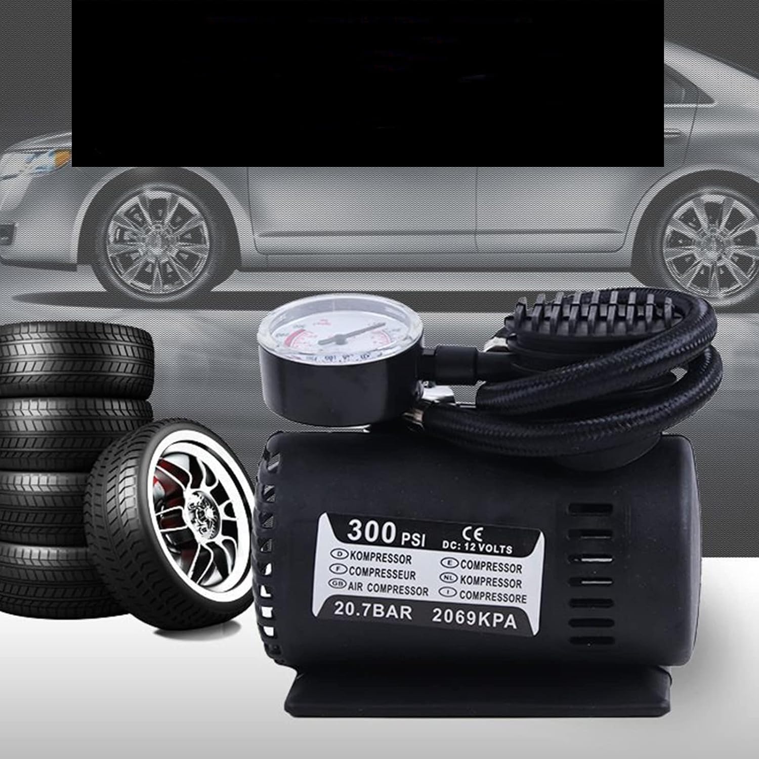 Portable Tire Inflator, 12V Portable Compressor Car Accessories Car Tire Pump with Long Power Cord and Digital Pressure Gauge ?????? Pump for Car Tires, Bikes, Balls