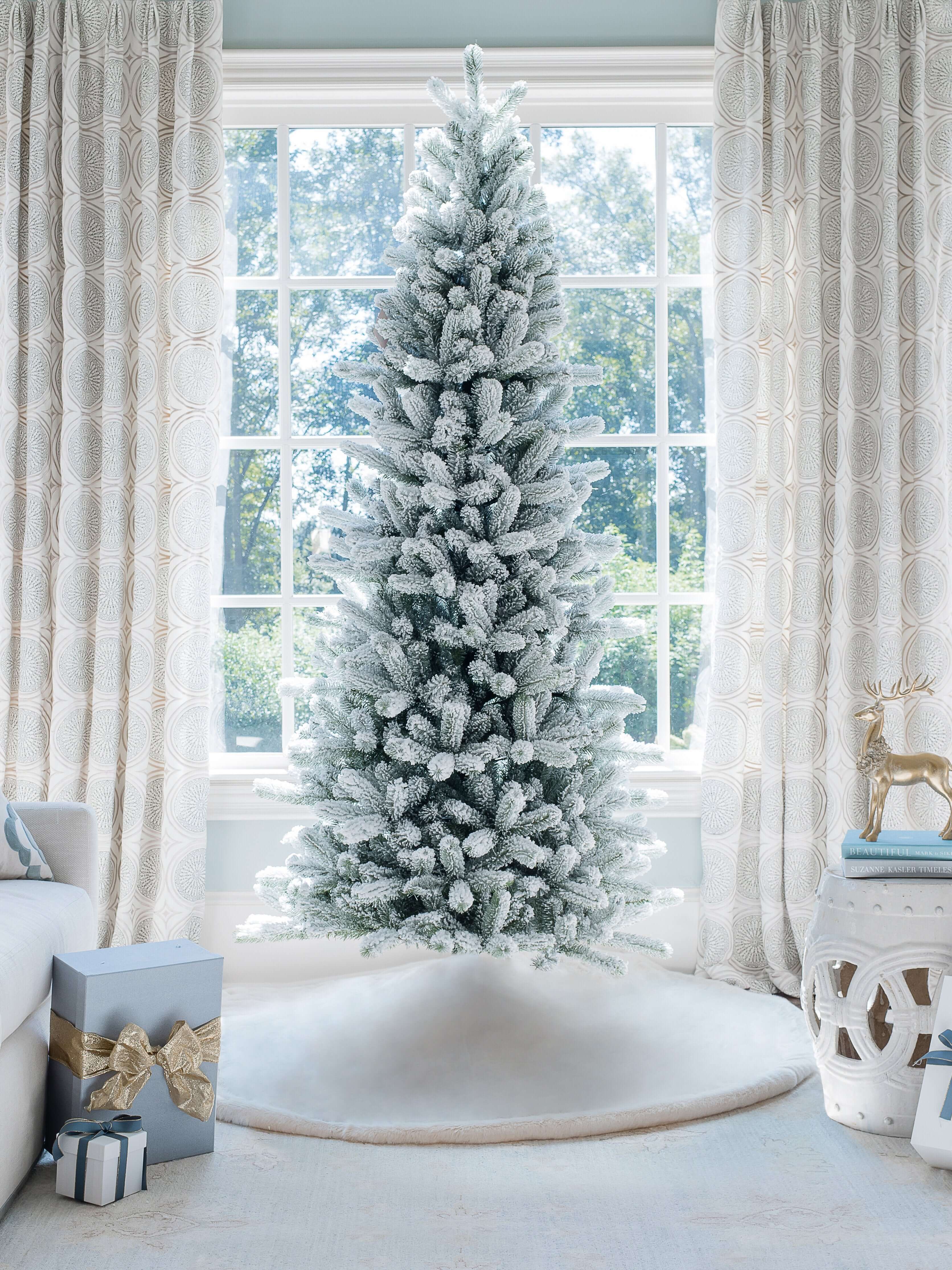 7.5' Slim Artificial Christmas Tree with 650 Warm White LED Lights