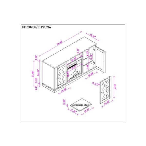 54 in. Saw Cut-Off White TV Stand for TVs up to 60 in. with Electric Fireplace
