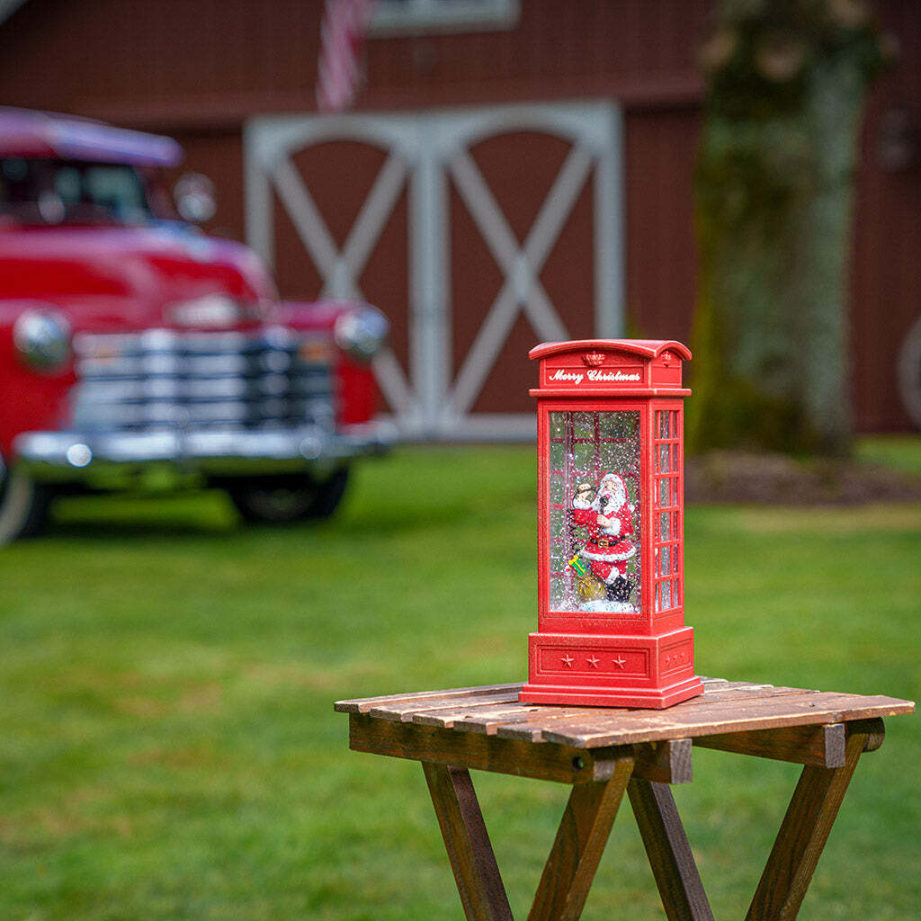 Phone Booth Santa Lighted Water Globe