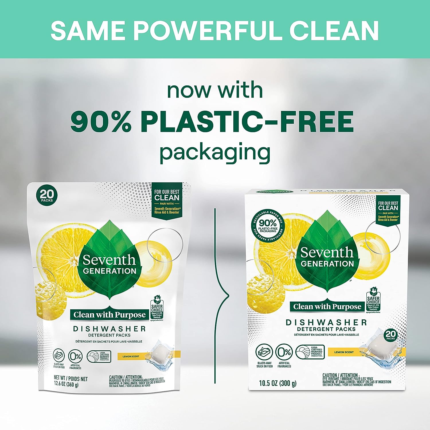 Seventh Generation Dishwasher Detergent Packs for Sparkling Dishes Free & Clear Dishwasher Tabs 45 Count, Pack of 2 (Packaging May Vary)