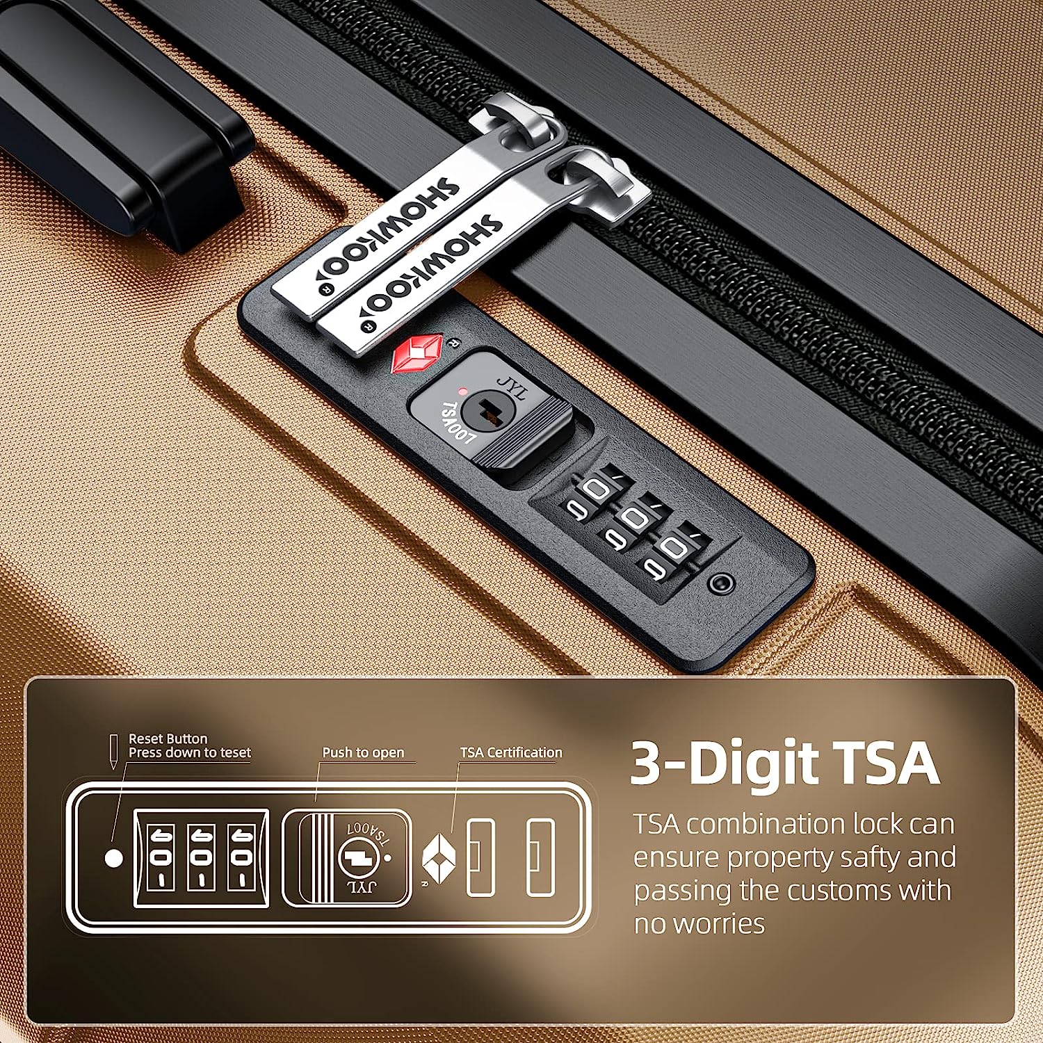 Luggage Sets Expandable PC+ABS Durable Suitcase Sets Double Wheels TSA Lock Gold