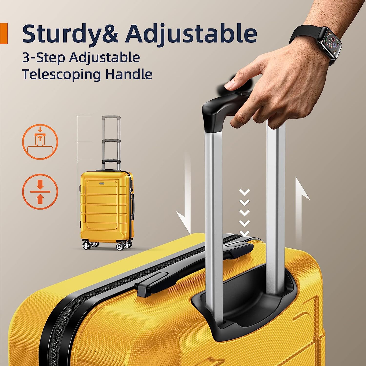 Luggage Sets Expandable PC+ABS Durable Suitcase Sets Double Wheels TSA Lock Yellow 3pcs