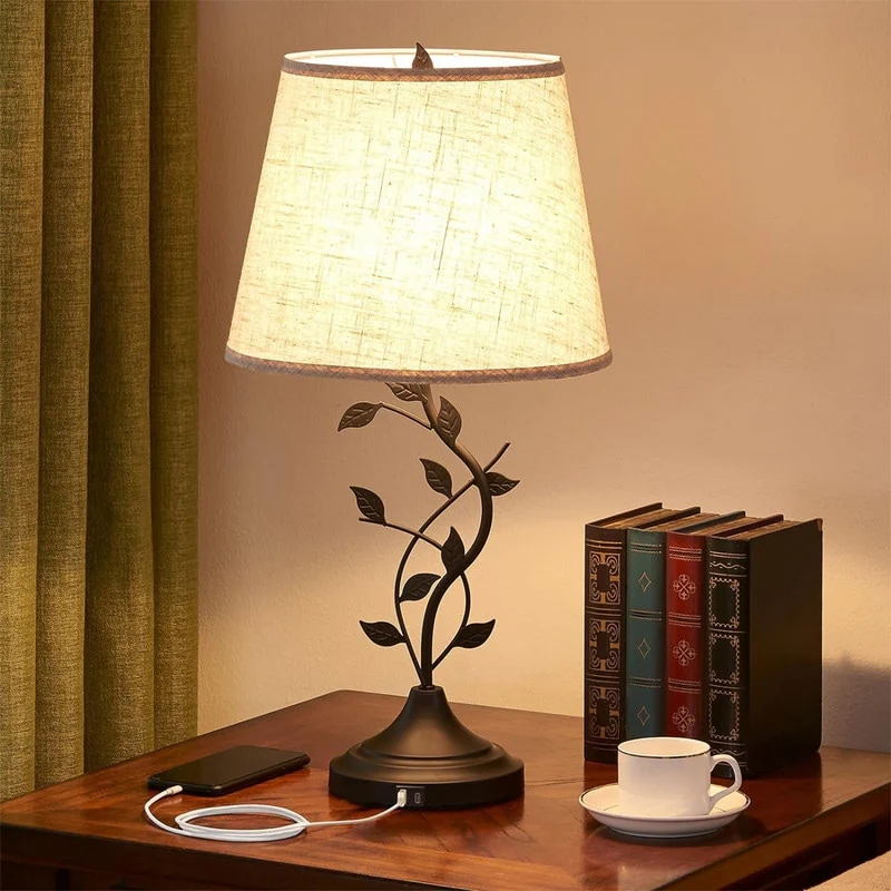 Traditional Tall Vintage Table Lamp USB Rechargeable Nightstand Light - 9.8