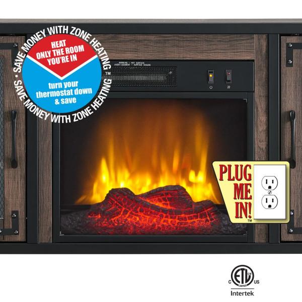 54 in. Media Electric Fireplace Full Metal Industrial Frame in Charcoal Oak