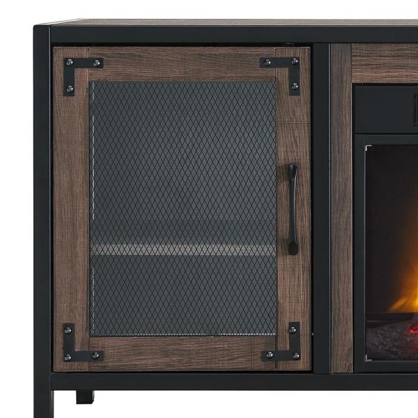 54 in. Media Electric Fireplace Full Metal Industrial Frame in Charcoal Oak