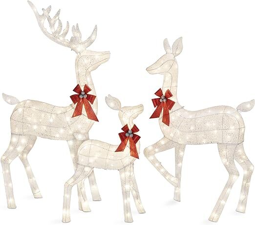 Best Choice Products 3-Piece Large Lighted Christmas Deer Family Set 5Ft Outdoor Yard Decoration with 360 LED Lights, Stakes, Zip Ties