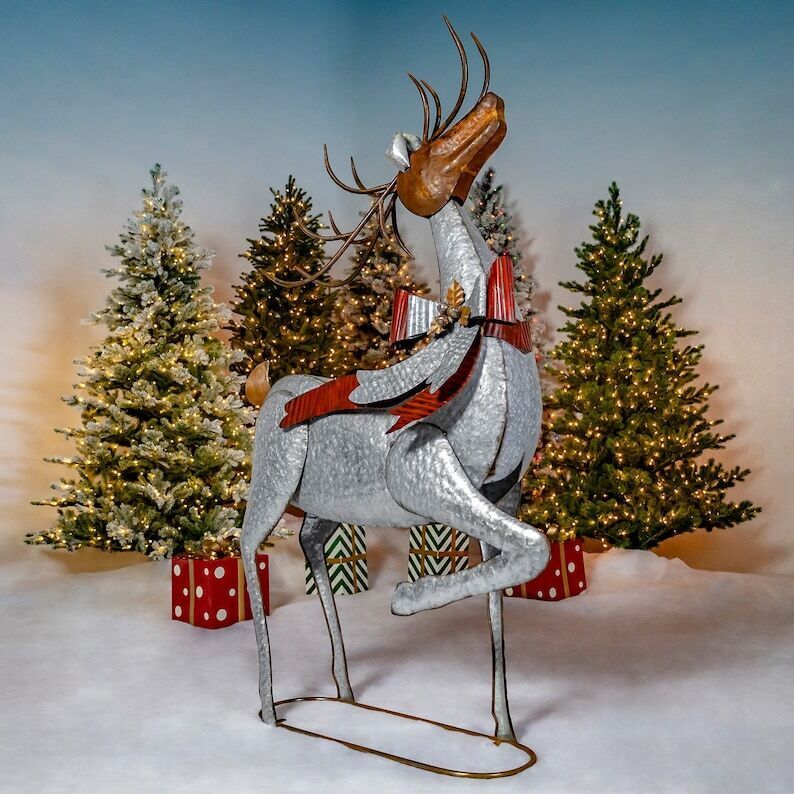 Set of 3 Large Galvanized Reindeer