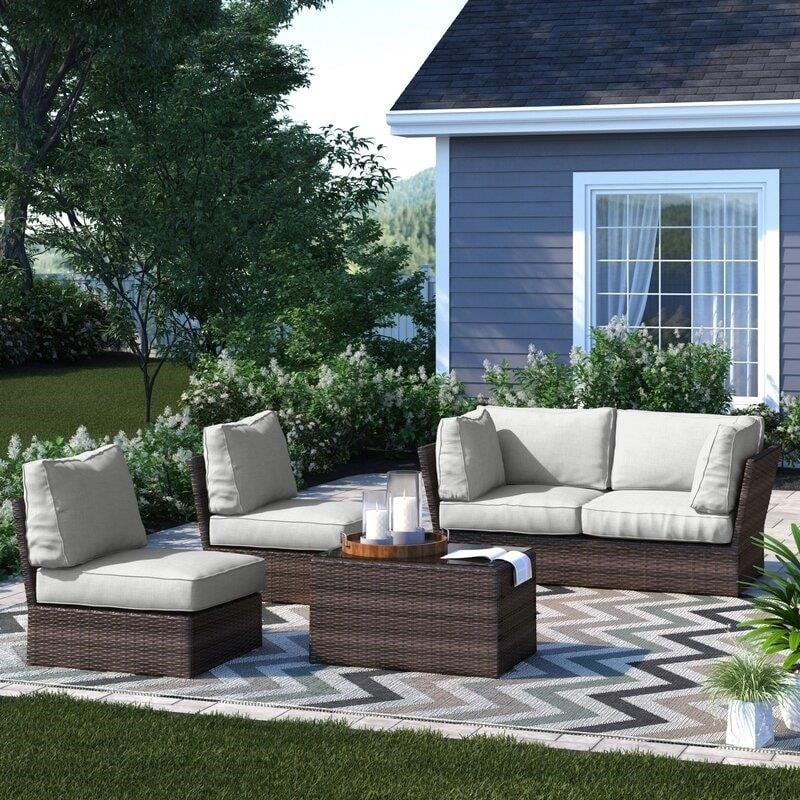 Widener Wicker/Rattan 4 - Person Seating Group with Cushions