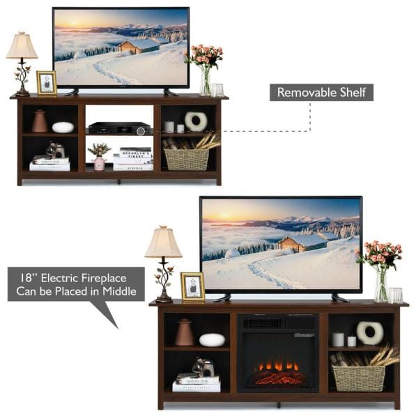 58 in. Fireplace TV Stand with 18 in. Electric Fireplace Up to 65 in. Coffee (2-Tier)