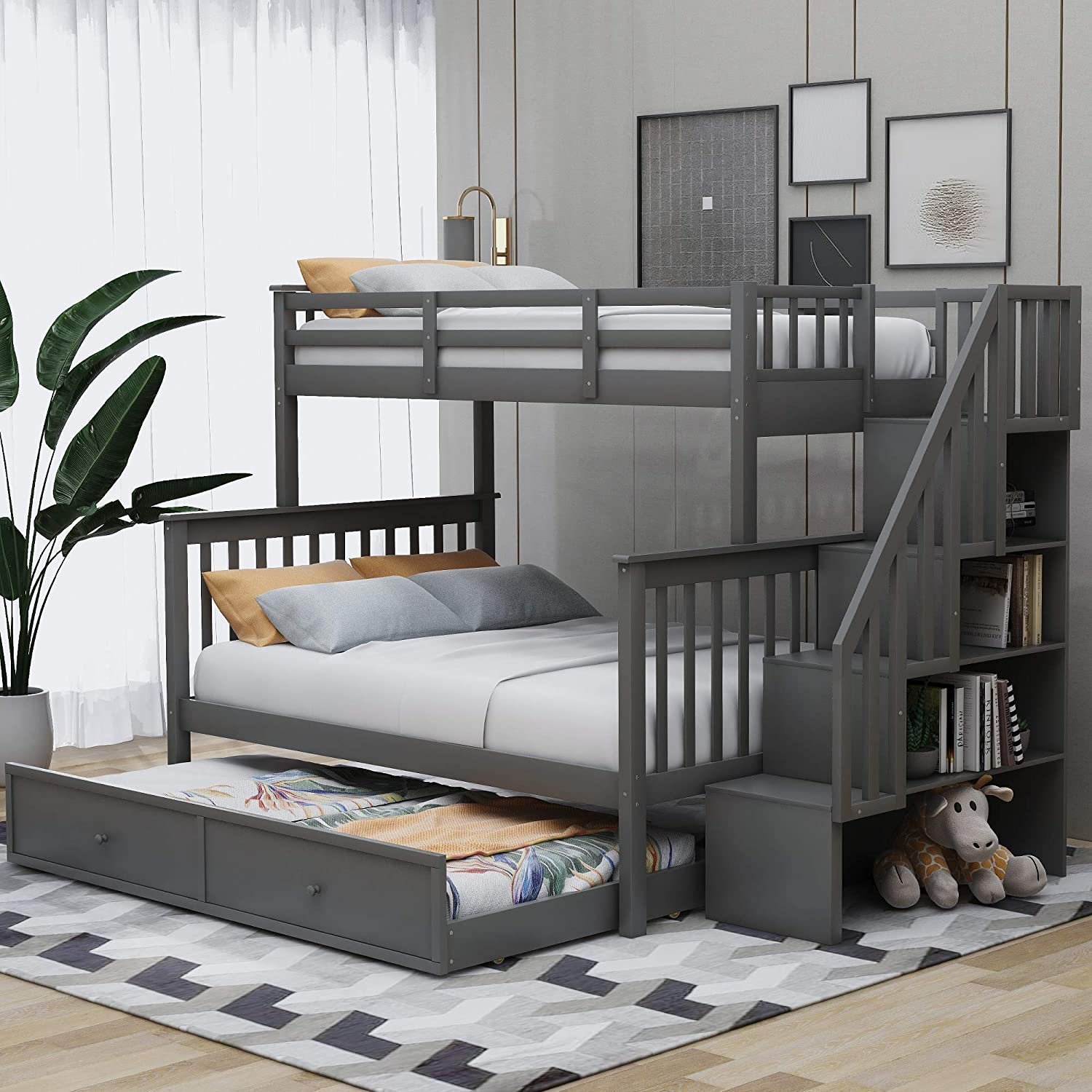 🎄Store Closing Sale💖twin-over-full-bunk-bed-with-and-guard-rail