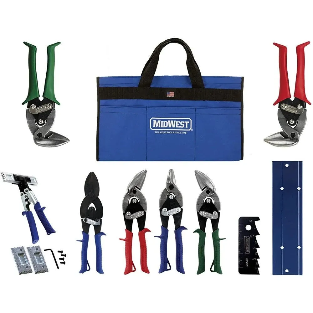MIDWEST HVAC Tool Kit �C 9 Piece Set Includes Aviation Snips with Metalworking Tools & Bag �C MWT-HVACKIT03