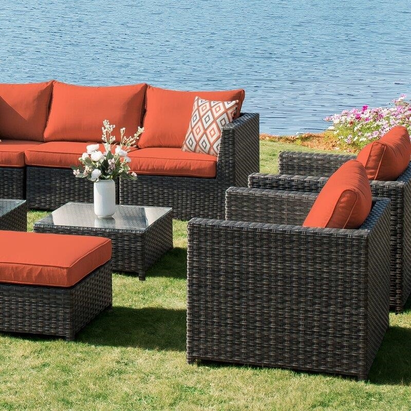 Cassville Wicker/Rattan 8 - Person Seating Group with Cushions
