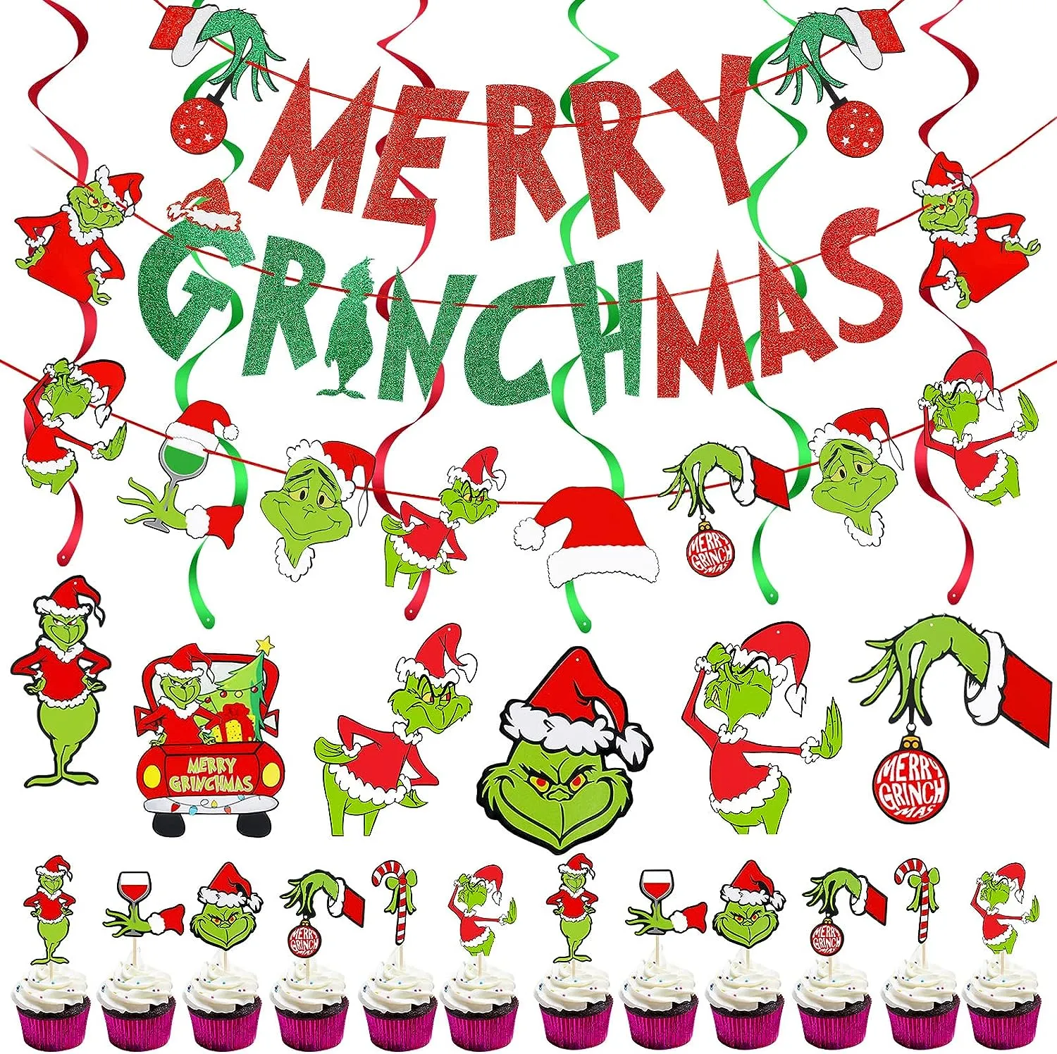 Christmas-merry grinchmas banner grinch theme Christmas banner for Christmas decorations holiday party supplies xmas mantel decor
