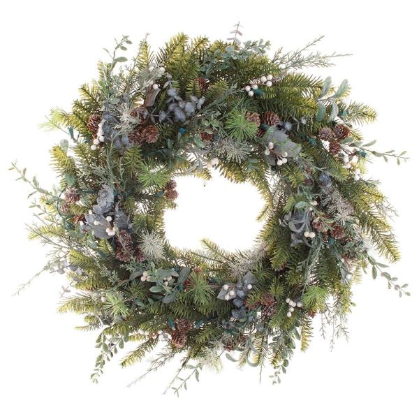 30 in. Pre-Lit LED Rustic White Berry Wreath