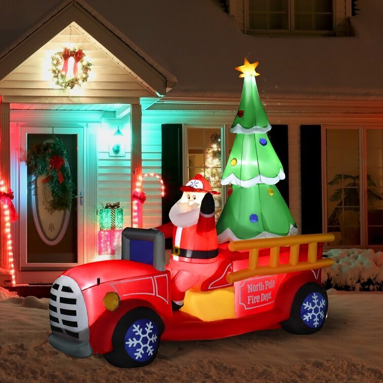 Christmas Santa Fire Truck Decoration with LED Lights Inflatable