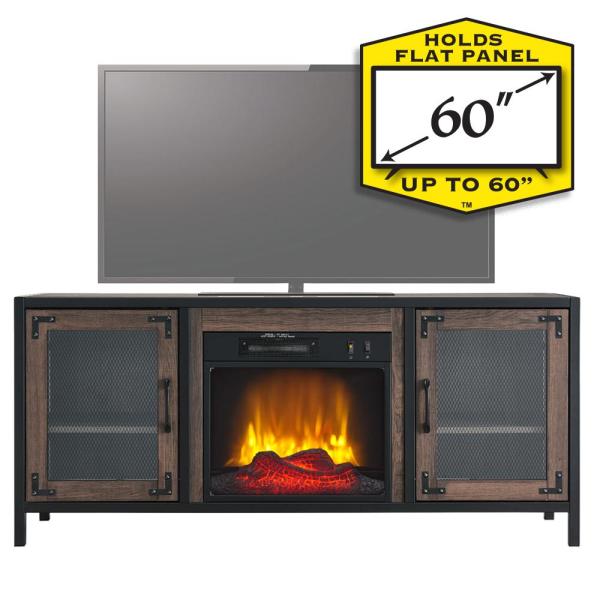 54 in. Media Electric Fireplace Full Metal Industrial Frame in Charcoal Oak