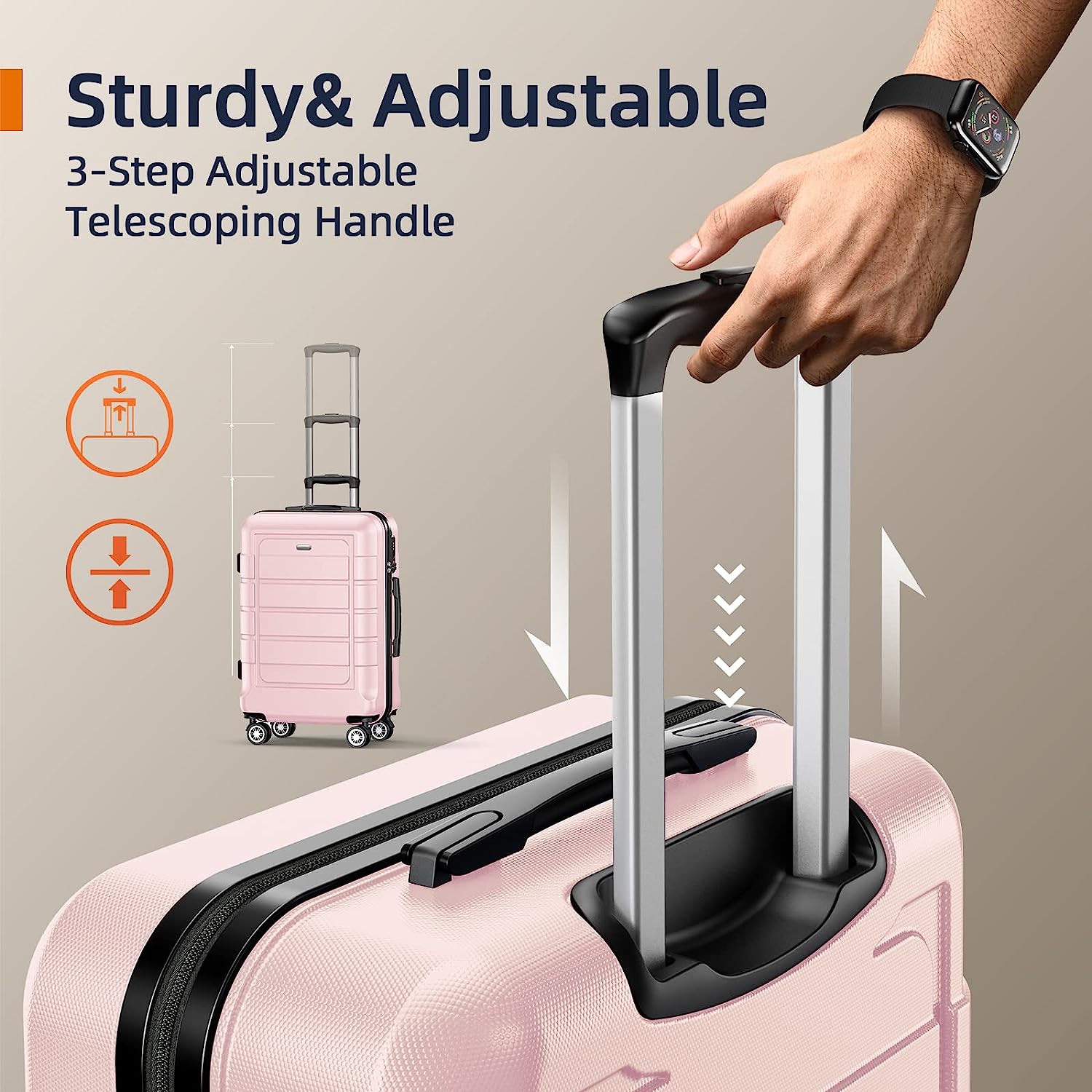 Luggage Sets Expandable PC+ABS Durable Suitcase Sets Double Wheels TSA Lock Pink 3pcs