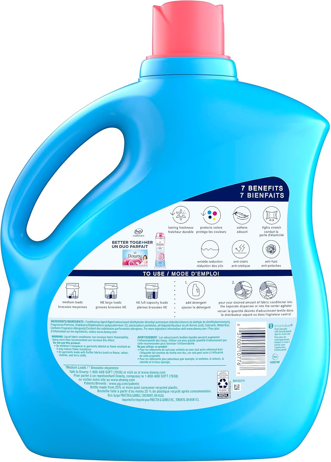 Downy Fabric Softener Liquid, Cool Cotton Scent, 140 fl oz, 190 Loads