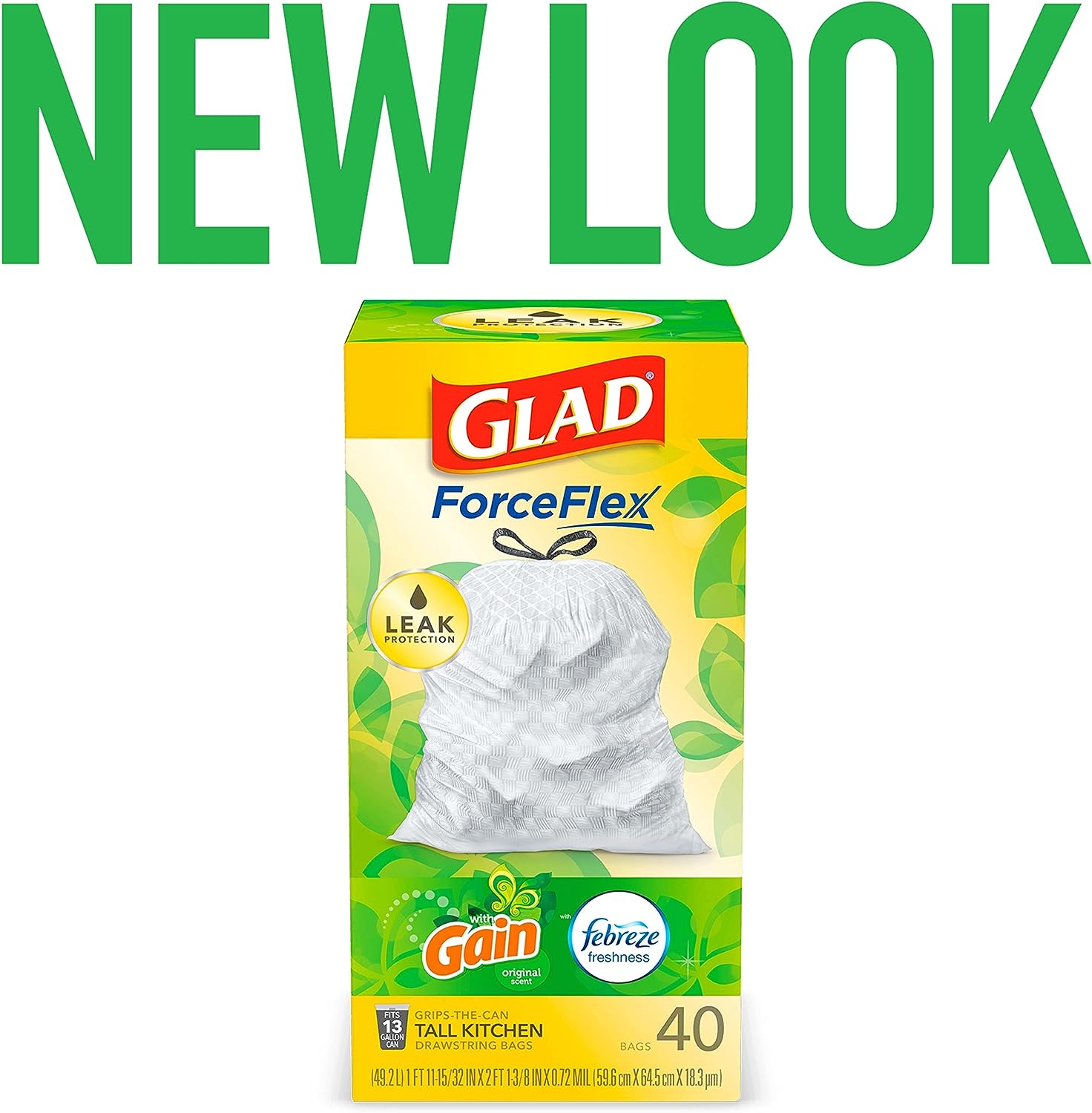 Glad Protection Series Force Flex Drawstring Gain Original Odor Shield 13 Gallon 1/110ct