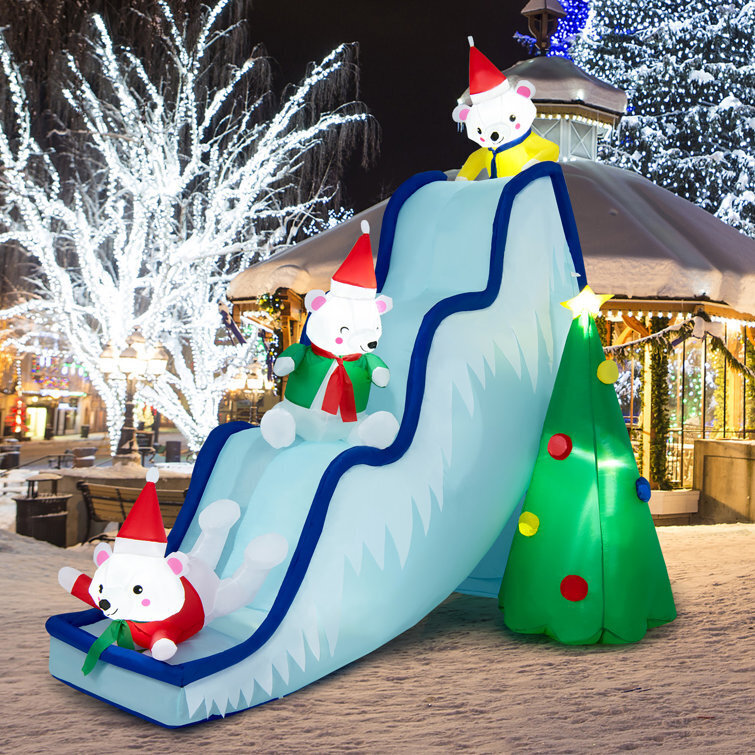 Polar Bear Slide Scene Decoration, Blowup Christmas Inflatable