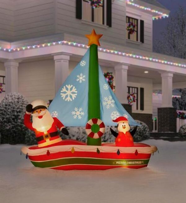 7 ft pre lit led inflatable santa in sailboat scene