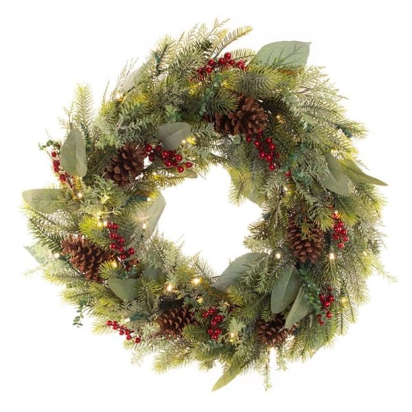 30 in. Pre-Lit LED Winter Frost Wreath