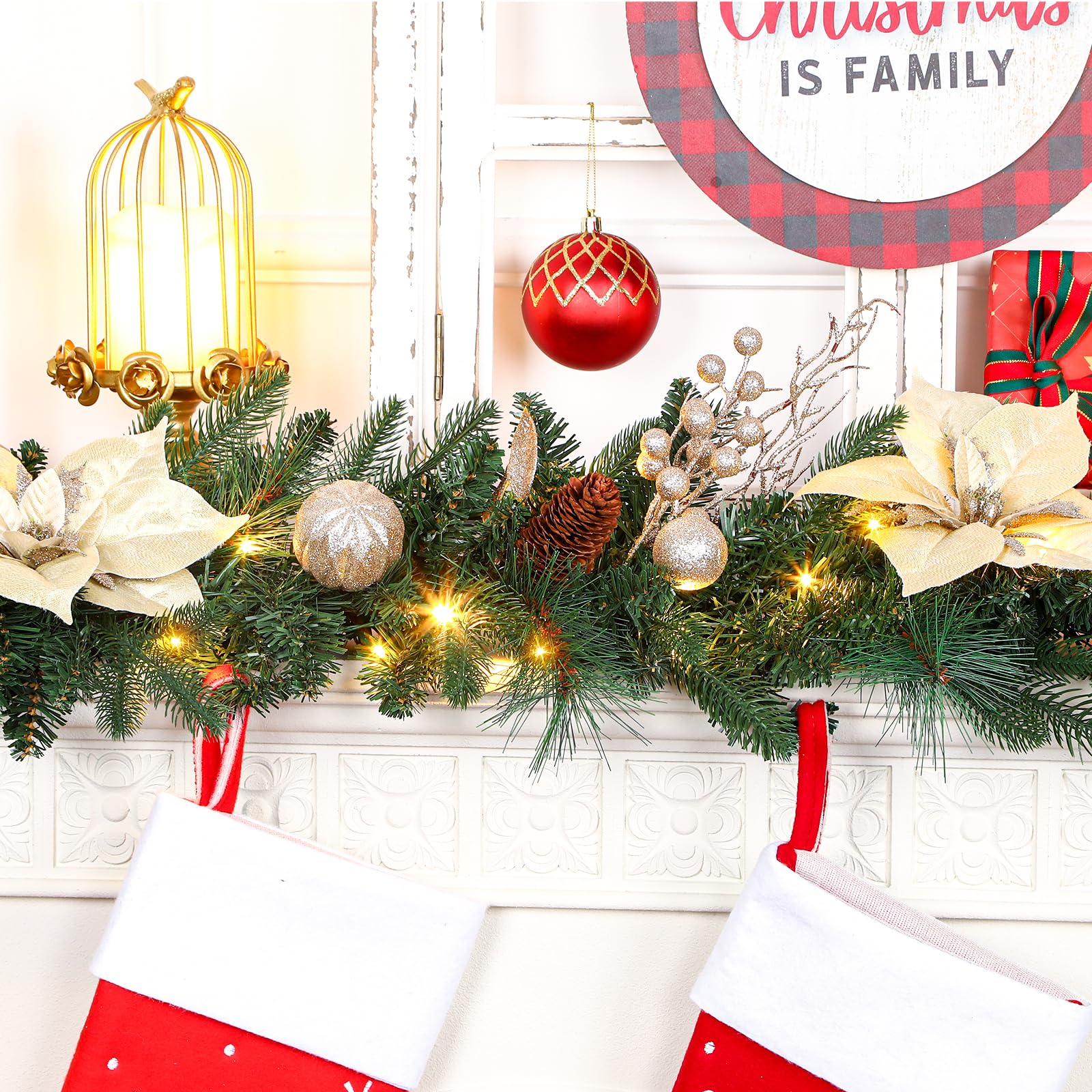 9FT Pre-Lit Christmas Garland Decoration with Multi-Color LED Lights