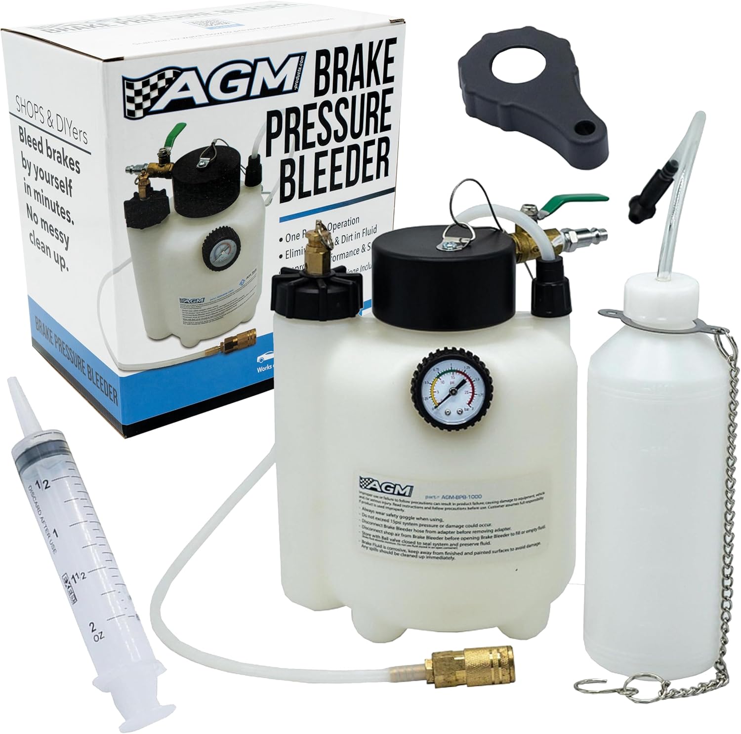 Products 3L Capacity Profesional Pressure Brake Bleeder Kit w/ 1L Catch Bottle. Works with Air Compressors. Works With ABS and Traction Control. Easy 1 Person Brake Bleed Kit
