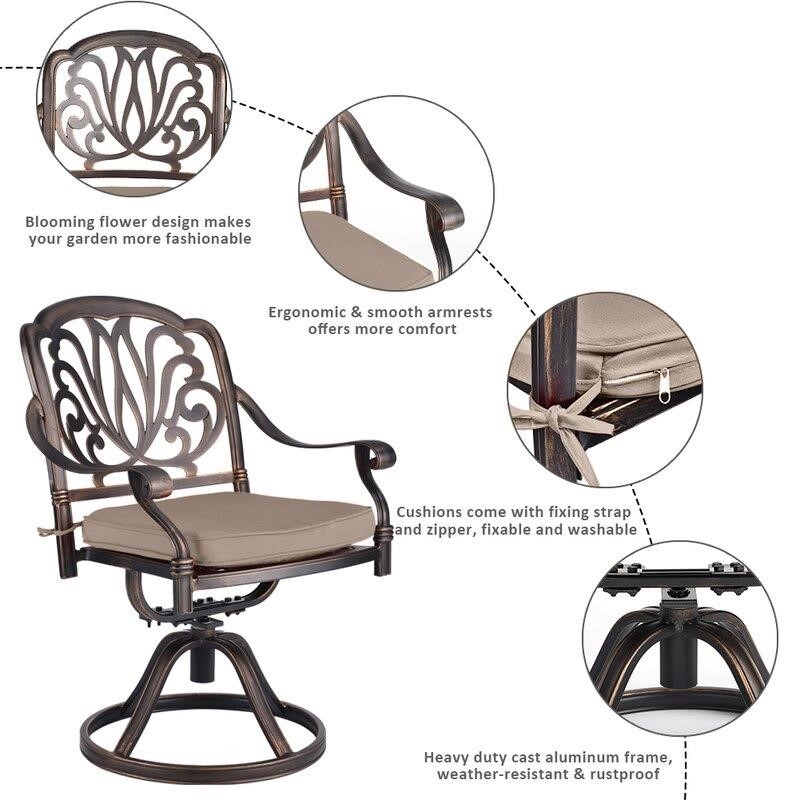 5 Piece Outdoor Dining Patio Set All-Weather Cast Square 4 - Person 35.4