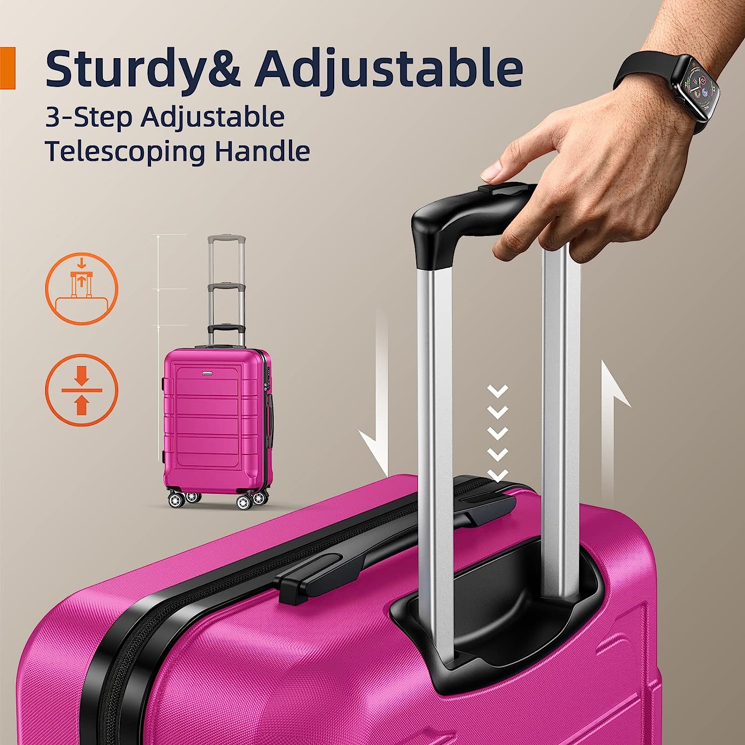 Luggage Sets Expandable PC+ABS Durable Suitcase Sets Double Wheels TSA Lock Megenta 3pcs
