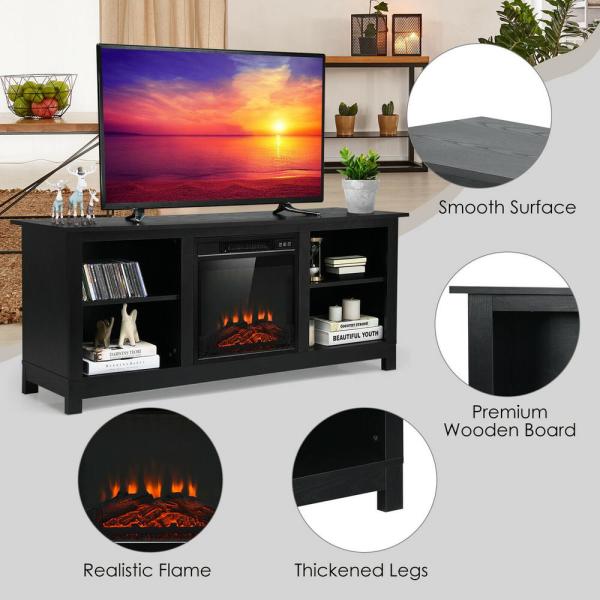 58 in. 2-Tier Fireplace Tv Stand W/18 in. 1400-Watt Electric Fireplace 65 in. Black