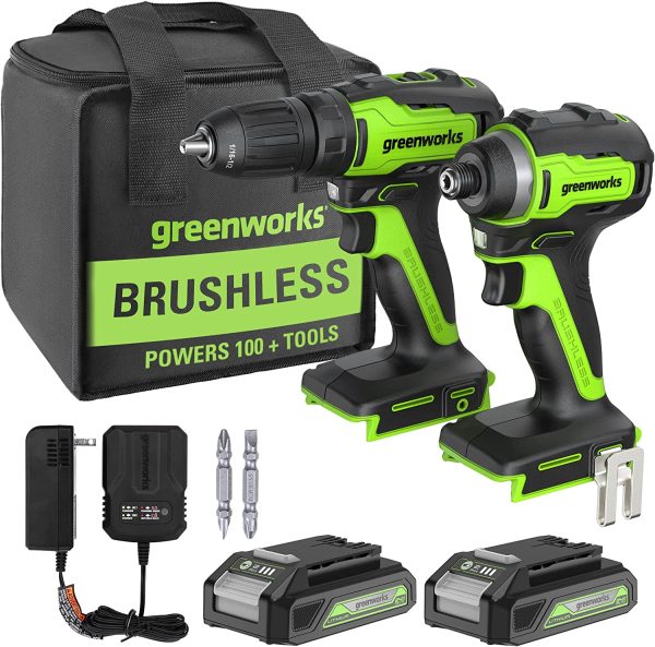24V Max Cordless Brushless Drill + Impact Combo Kit, (2) 2.0Ah Batteries, FAST Charger, and Bag Included