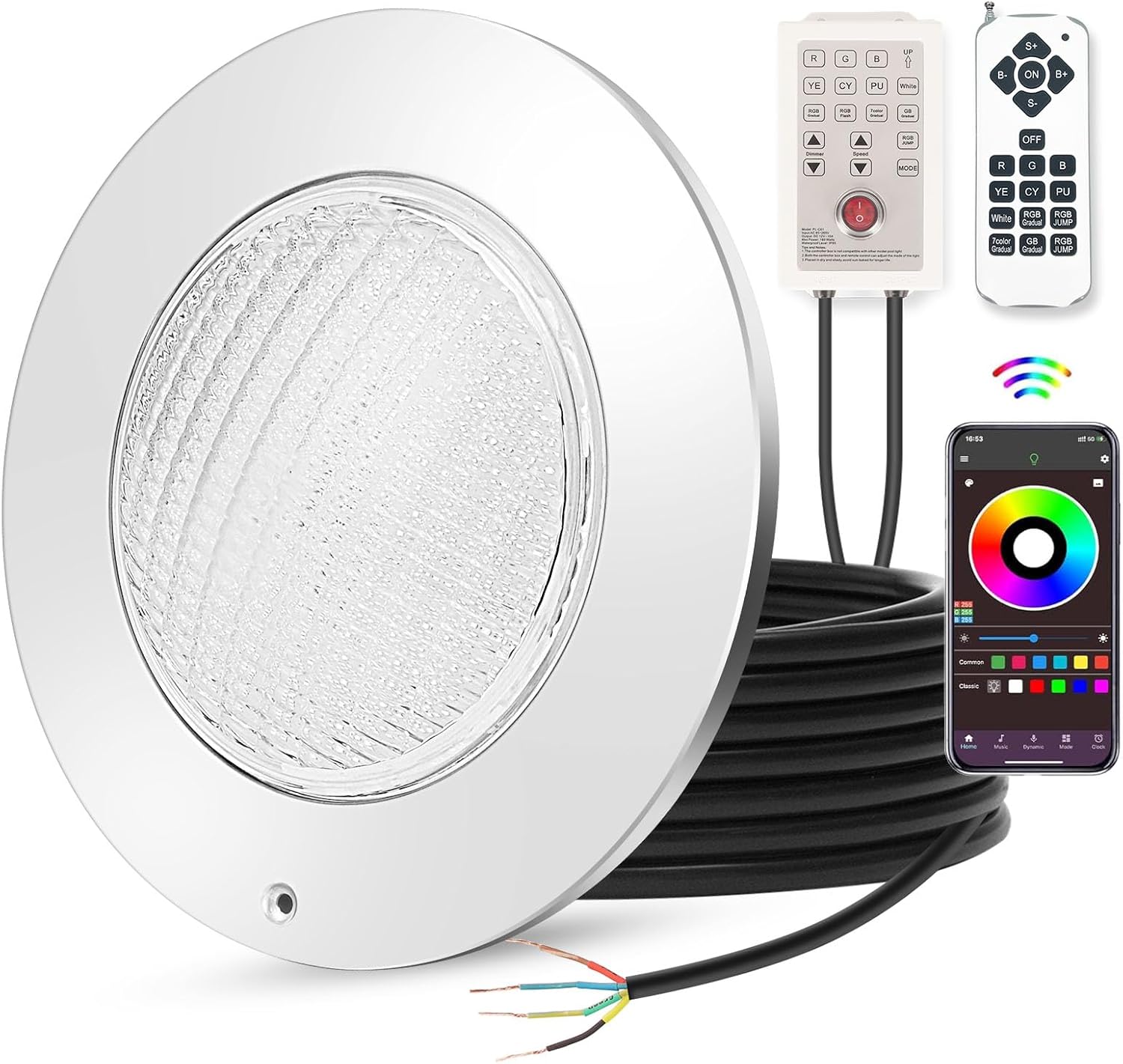 Pool lights for Inground Pool, 54W 10 Inch Large LED Multicolor Inground Pool Light with 50 Foot Cord for Wet Niche, APP Control & Remote Control