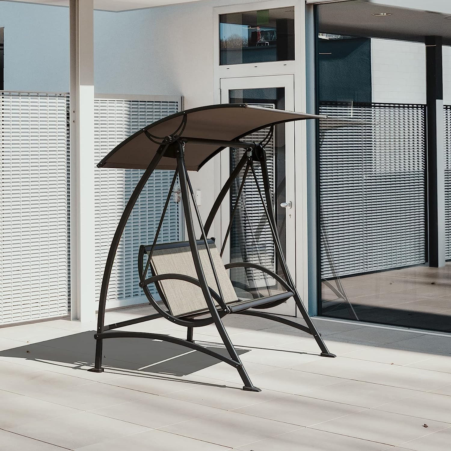 Domi 3-Seat Patio Swing Chair, Outdoor Porch Swing with Adjustable Canopy and Durable Steel Frame, Patio Swing Glider for Garden, Deck, Porch, Backyard