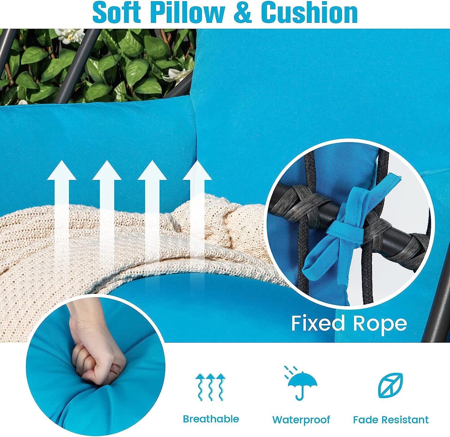 Giantex Egg Chair Hammock Stand - Hanging Swing with Stand, Folding Swinging Chair with Soft Cushion & Pillow, Wicker Rattan Hanging Chair for Bedroom,Garden, Patio Foldable Hammock Chair (Turquoise)