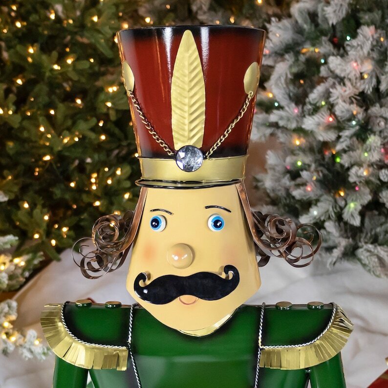 60 Inch Tall Iron Green Nutcracker Holding Drum