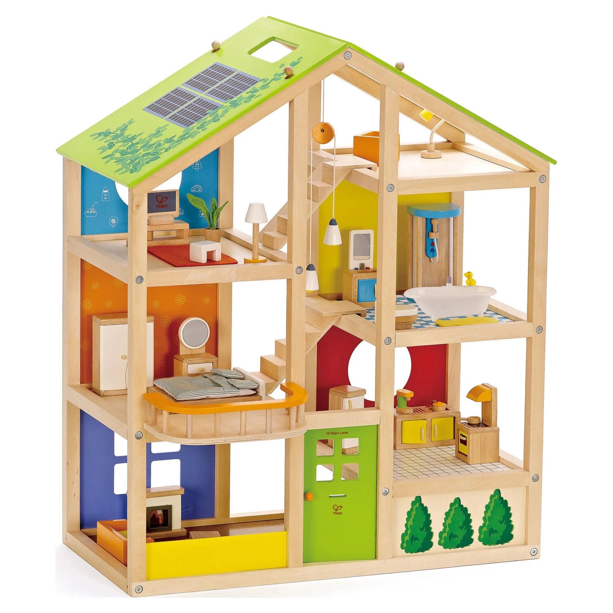 Hape All Seasons Wooden Furnished Dollhouse Playset