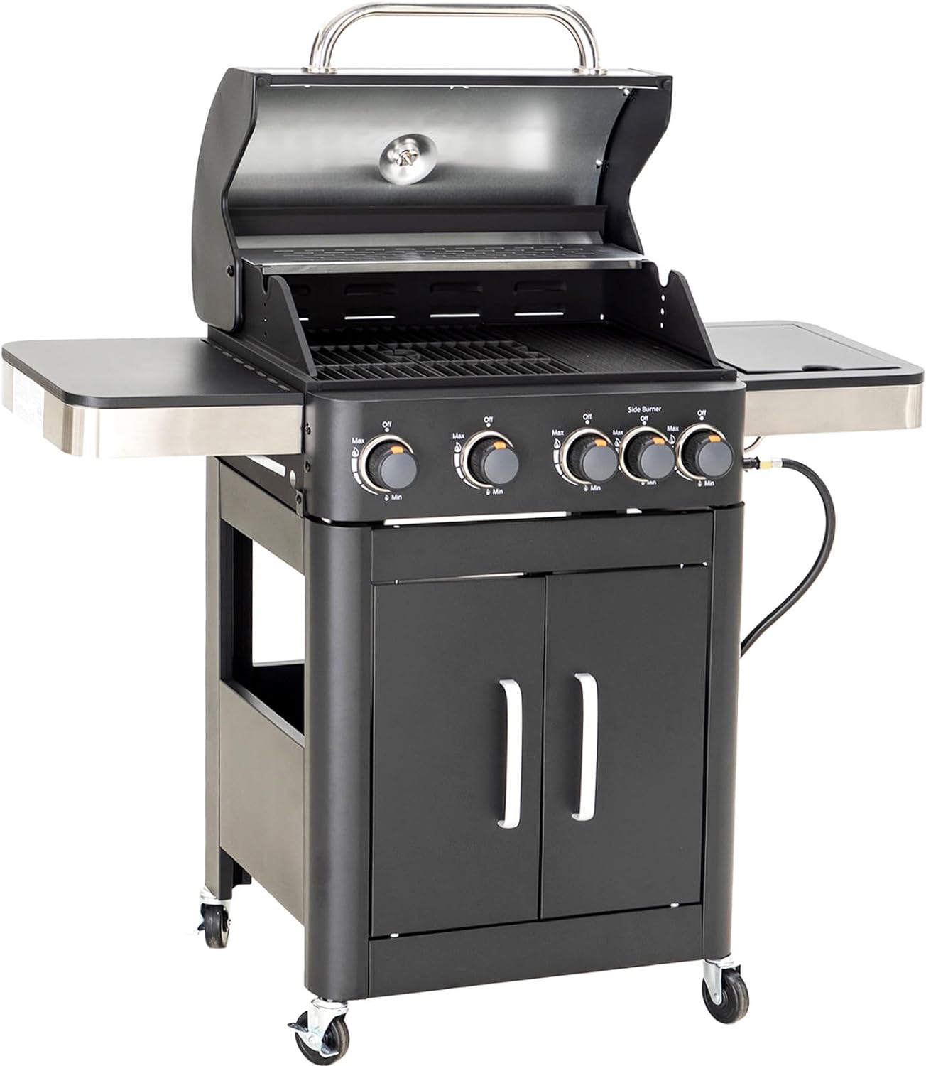 Burner Gas grill with side burner and enameled cast iron grille 42,000BTU outdoor cooking stainless steel propane grill ����ʽ Garden grill, silver