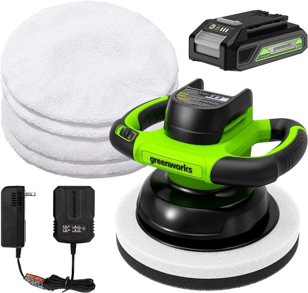 24V Cordless 10  Pad 2800 RPM Car Buffer   Polisher, with 4 Buffing Bonnets, 2.0Ah Battery   Charger