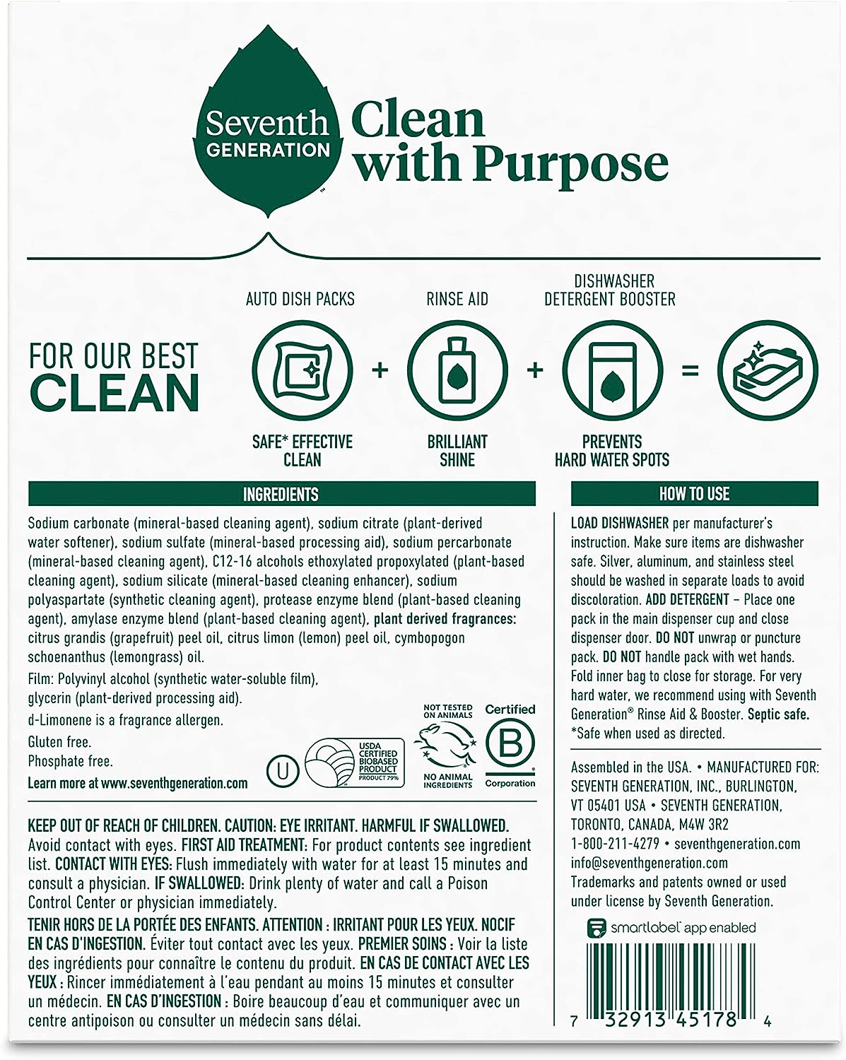 Seventh Generation Dishwasher Detergent Packs for Sparkling Dishes Free & Clear Dishwasher Tabs 45 Count, Pack of 2 (Packaging May Vary)