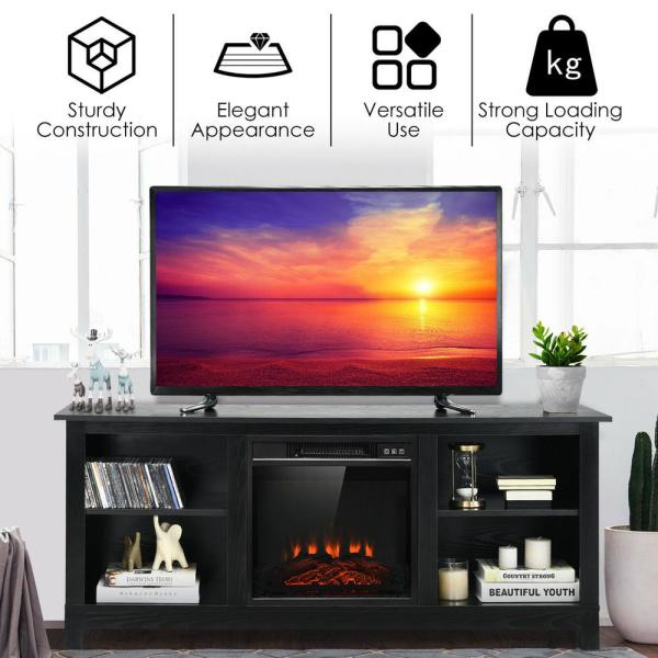 58 in. 2-Tier Fireplace Tv Stand W/18 in. 1400-Watt Electric Fireplace 65 in. Black