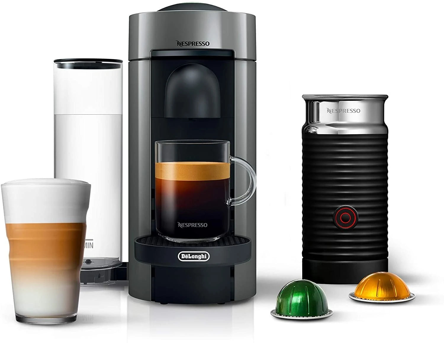 Nespresso Vertuo Plus Coffee and Espresso Maker by De'Longhi, Grey with Aeroccino Milk Frother