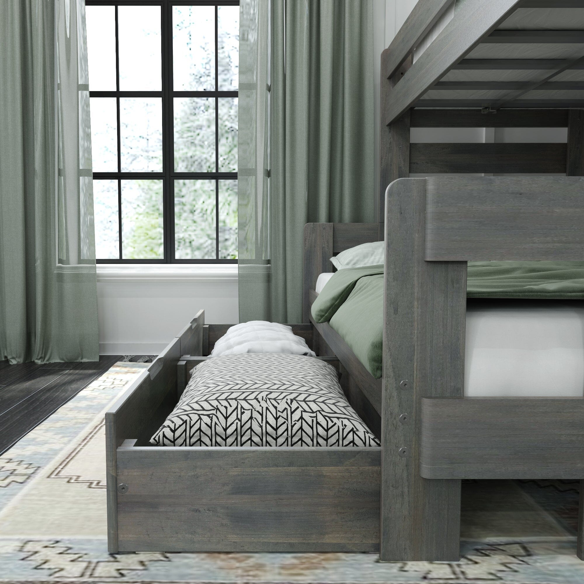 🎄Store Closing Sale💖Modern Farmhouse Twin over Full Bunk Bed with Storage Drawers